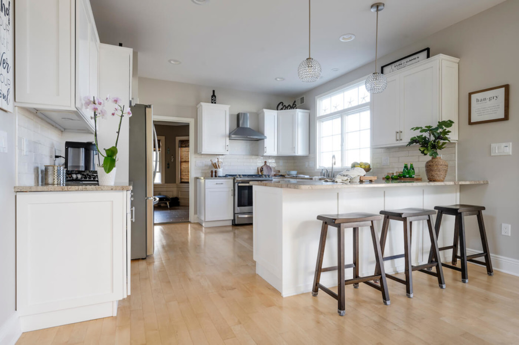 kitchen cabinets with new white paint