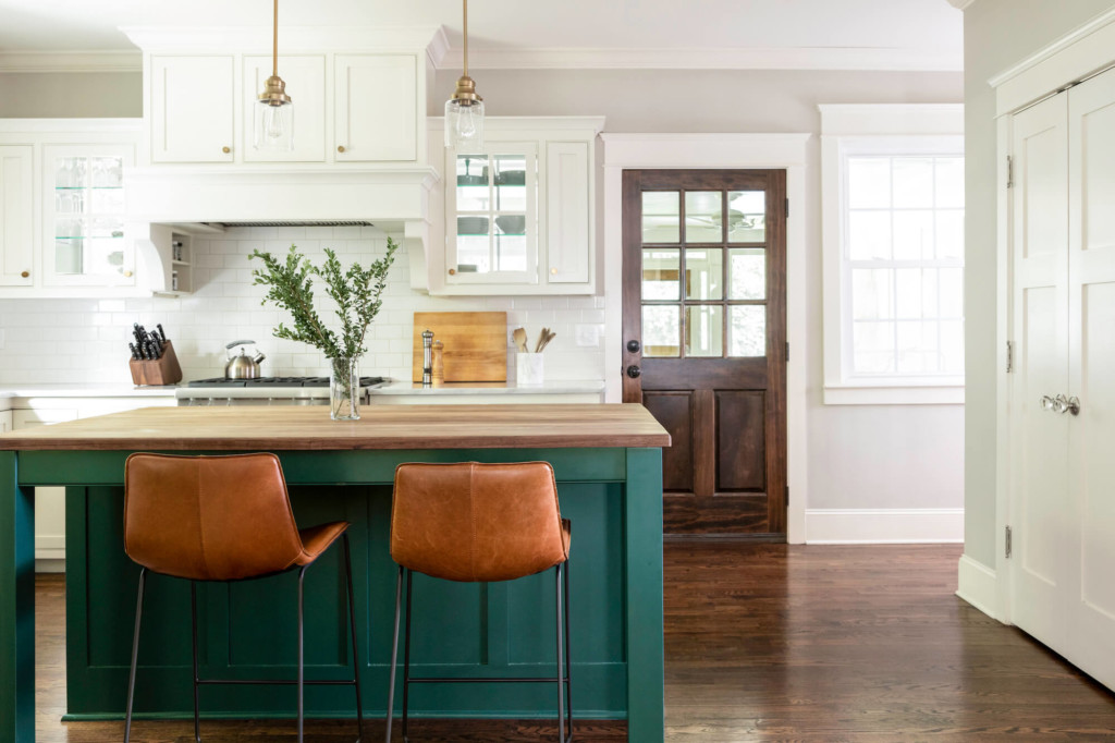 white and green painted cabinets