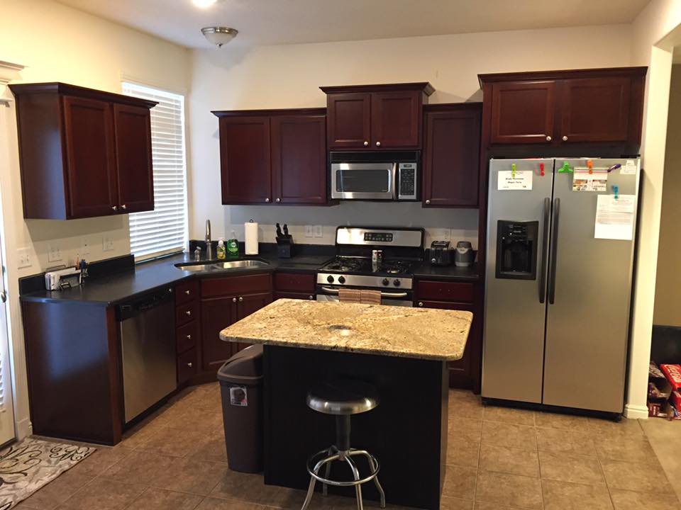 kitchen cabinet refinishing before dark wood