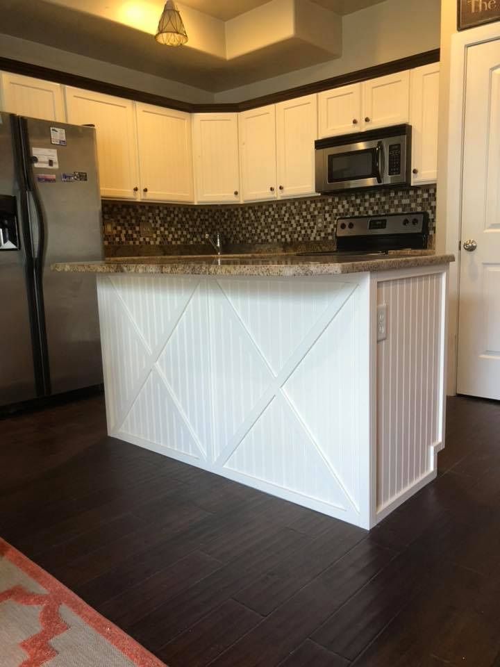 white slat kitchen island black details after