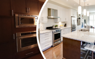 before and after of kitchen cabinet transformation by N-Hance of Chicago