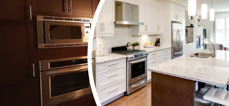before and after of kitchen cabinet transformation by N-Hance of Chicago