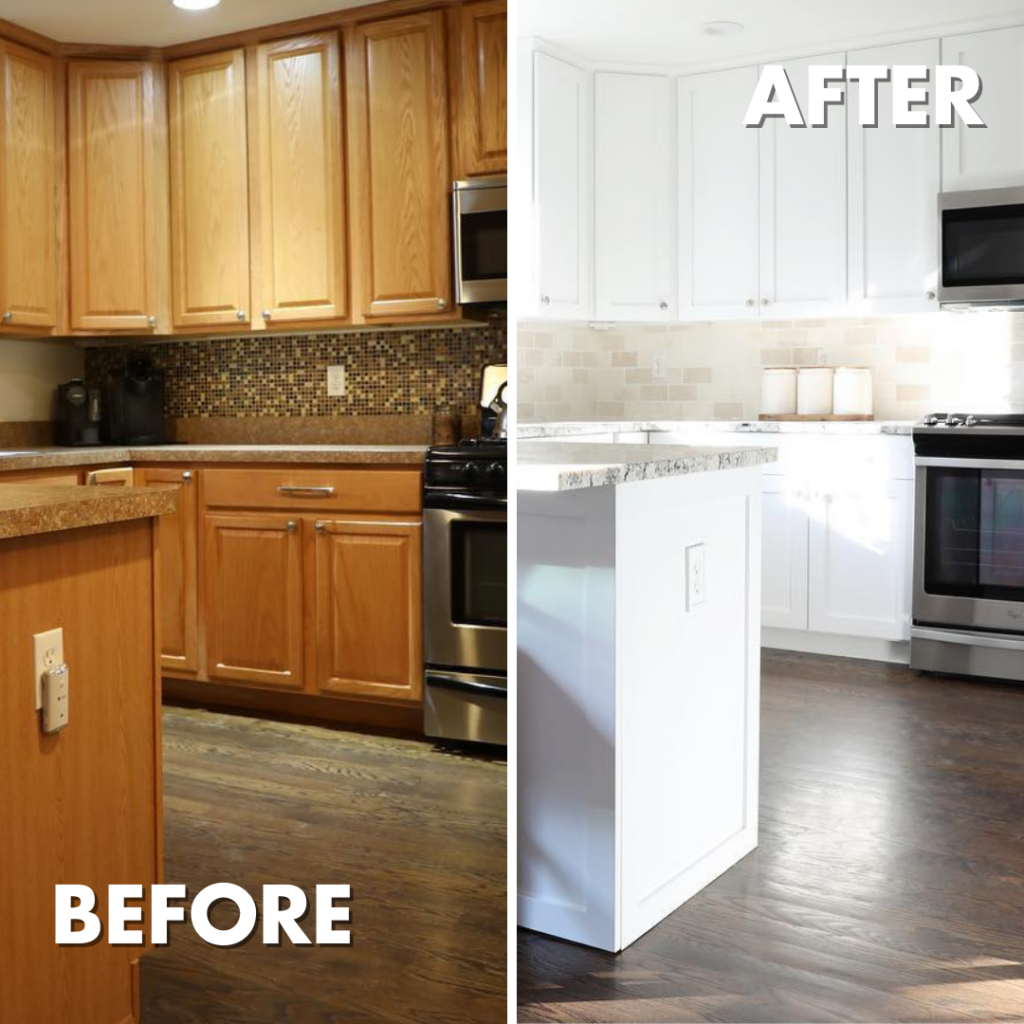 Before and after cabinet color changes 