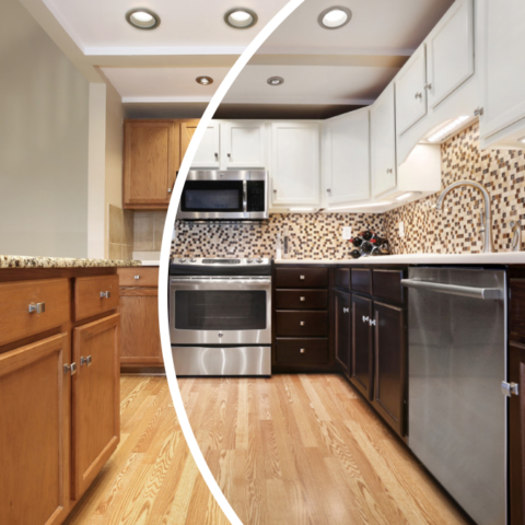 before and after cabinet refinishing charleston