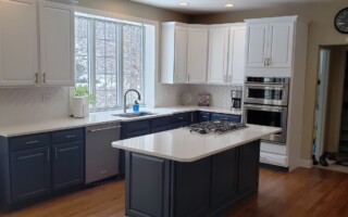 cabinet refinishing blue paint with n-hance of mid-hudson valley