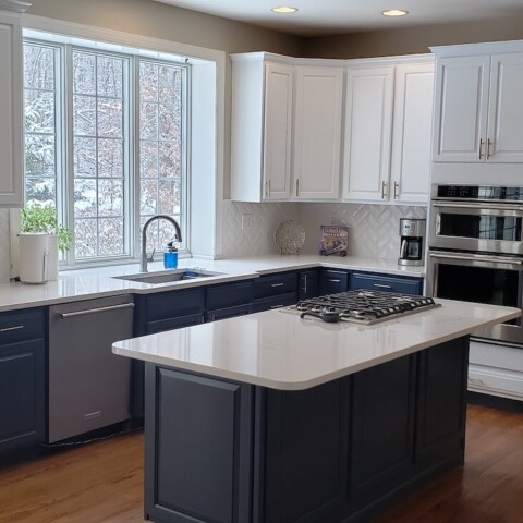cabinet refinishing blue paint with n-hance of mid-hudson valley
