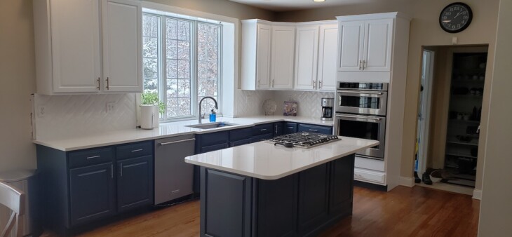 cabinet refinishing blue paint with n-hance of mid-hudson valley