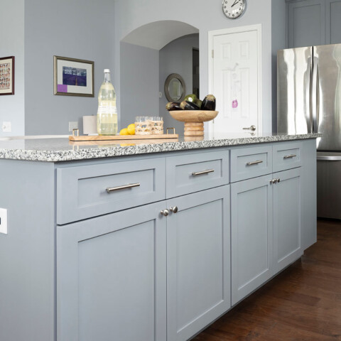 kitchen with light grey cabinets