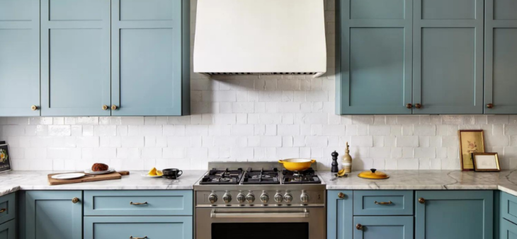 Beautiful Blue Kitchen Cabinets painted with best cabinet paint