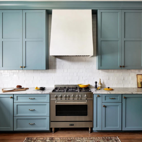 Blue Kitchen Cabinets painted with best cabinet paint