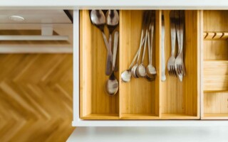 silver utensils in drawer