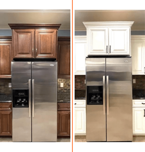 before and after cabinet refinishing photo