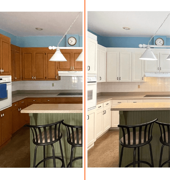 A kitchen cabinet door replacement before and after photo