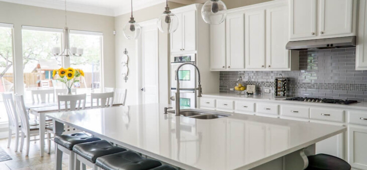 kitchen with white cabinets