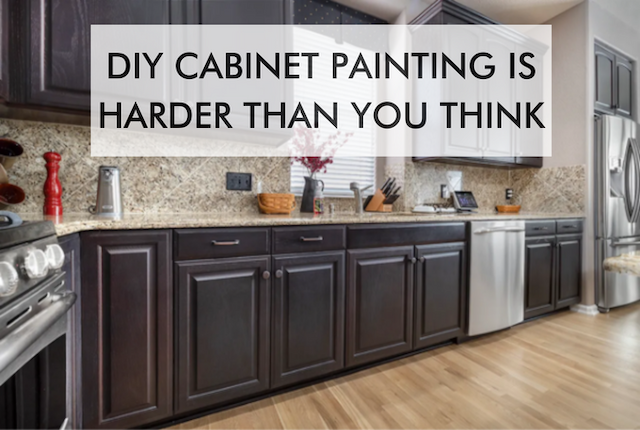 Kitchen with text about how hard diy cabinet painting can be