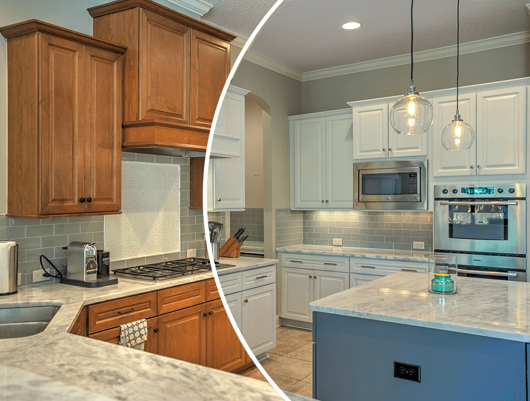 before and after cabinet painting in leo-cedarville