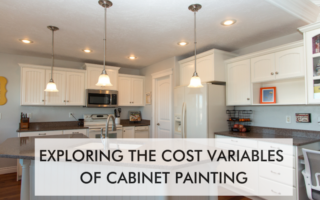kitchen with text saying Exploring the Cost Variables of Cabinet Painting