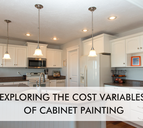 kitchen with text saying Exploring the Cost Variables of Cabinet Painting