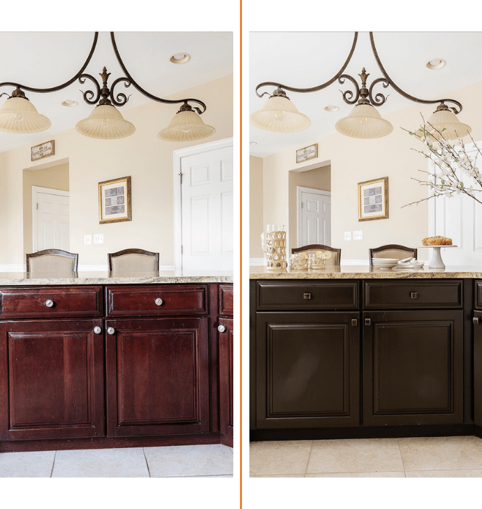 before and after a cabinet refinishing service