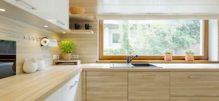 kitchen with light wooden cabinets