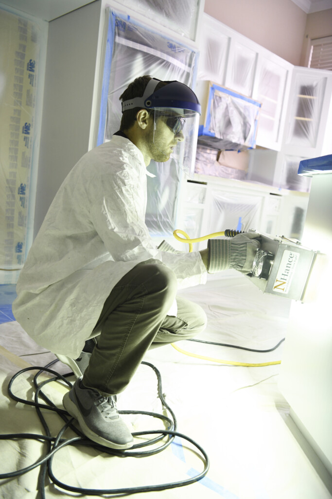 N-Hance tech using Lightspeed UV Light to instantly cure finish for immediate use