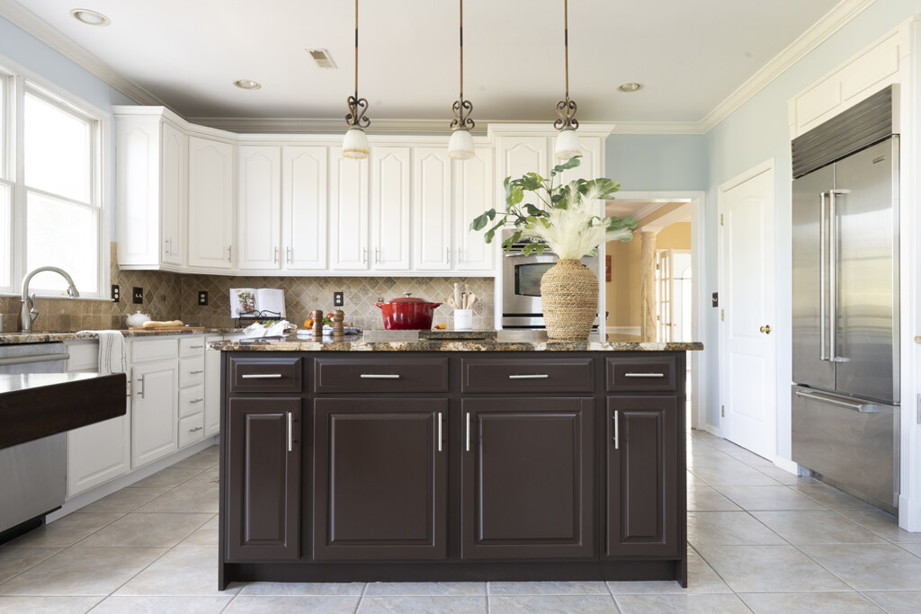 white and brown dual tone cabinet painting in leon valley tx