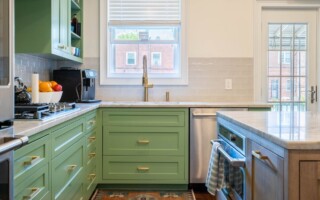 kitchen with green cabinets