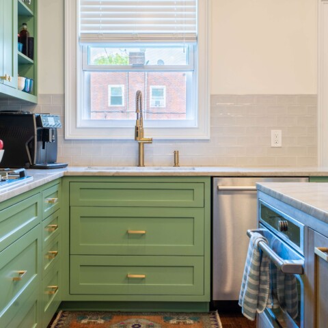 kitchen with green cabinets