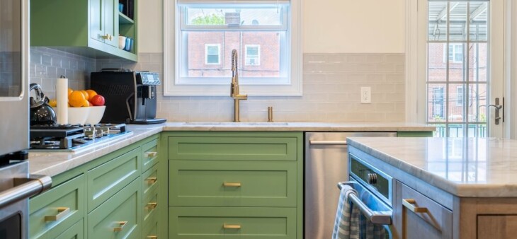 kitchen with green cabinets