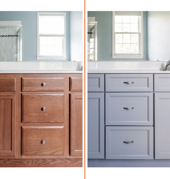 before and after cabinet refinishing plus painting