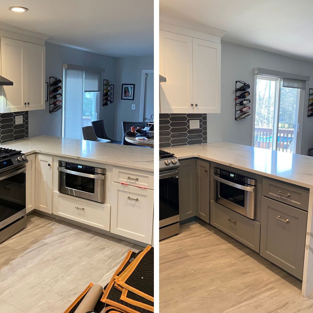 cabinet painting in Ridgewood, NJ  before and after two tone 