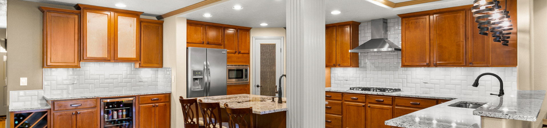 Photo of kitchen with old cabinets before refinishing