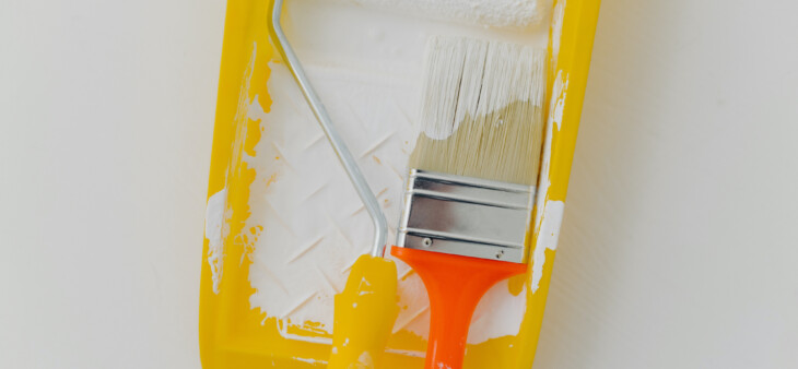 cabinet paint roller and brush with white paint