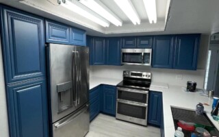 navy blue painted kitchen cabinets