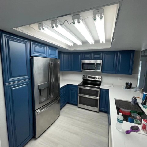 navy blue painted kitchen cabinets
