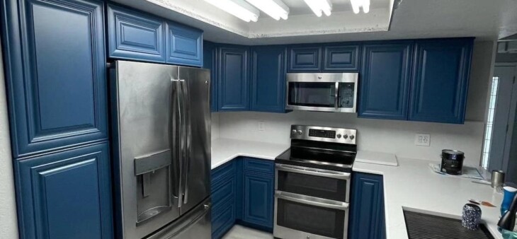 navy blue painted kitchen cabinets