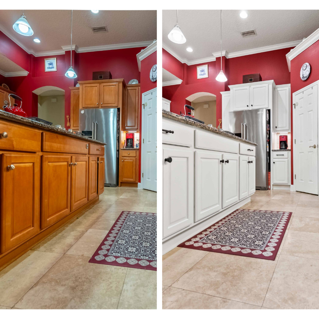 before and after cabinet painting in Naperville, IL - brown to white