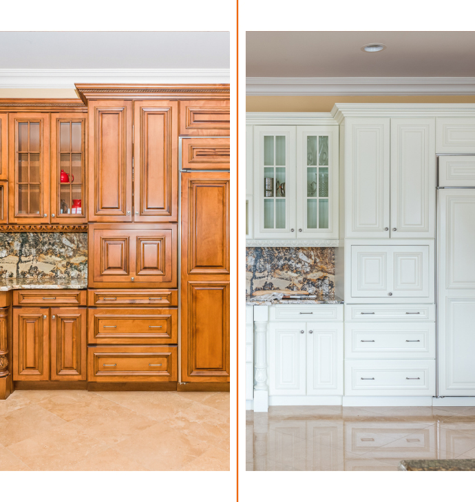 before and after a cabinet refinishing in Asheville, NC