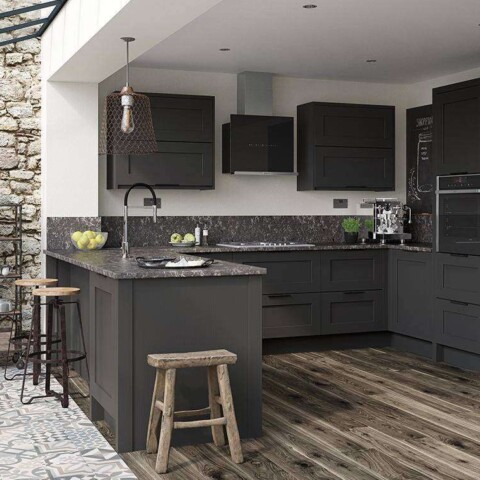 Fitted kitchen with black cabinets