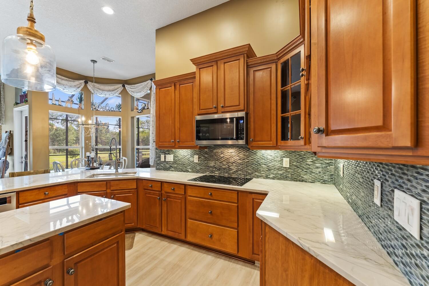 stained cabinets in a kitchen