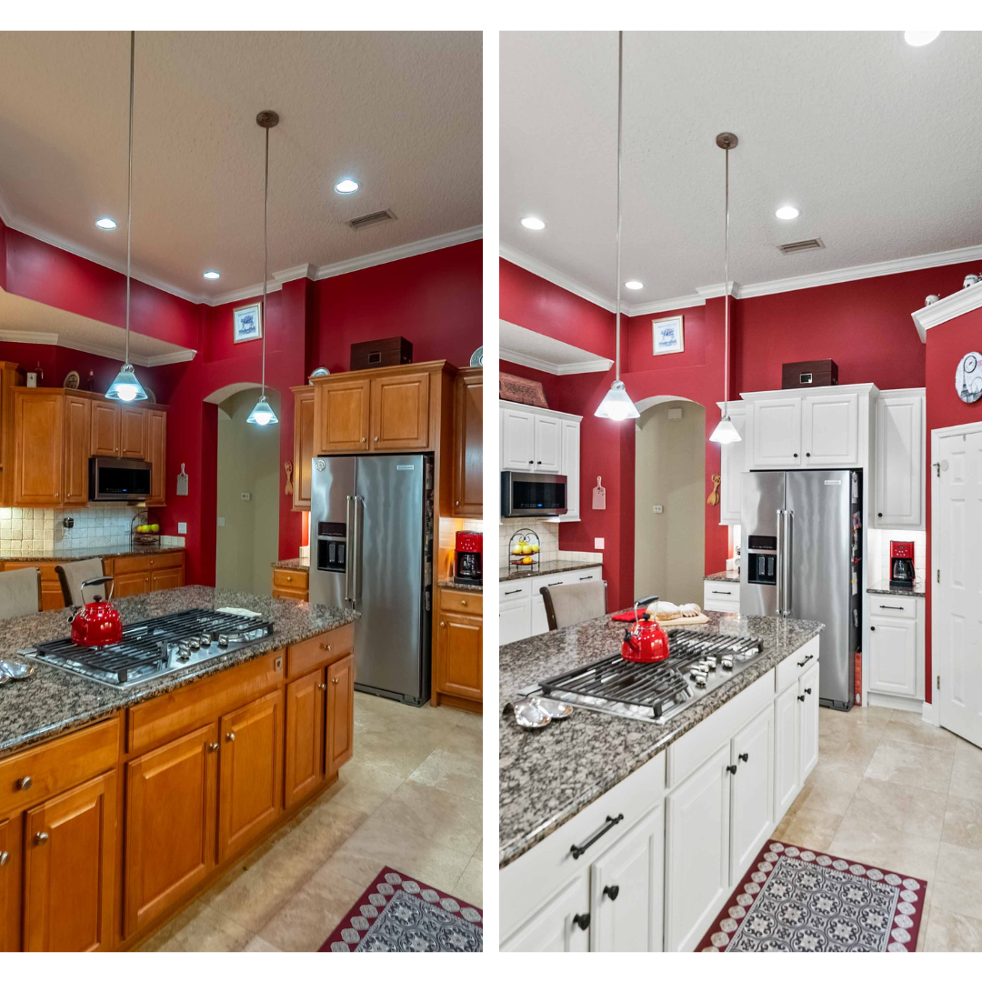 before and after cabinet refinishing 