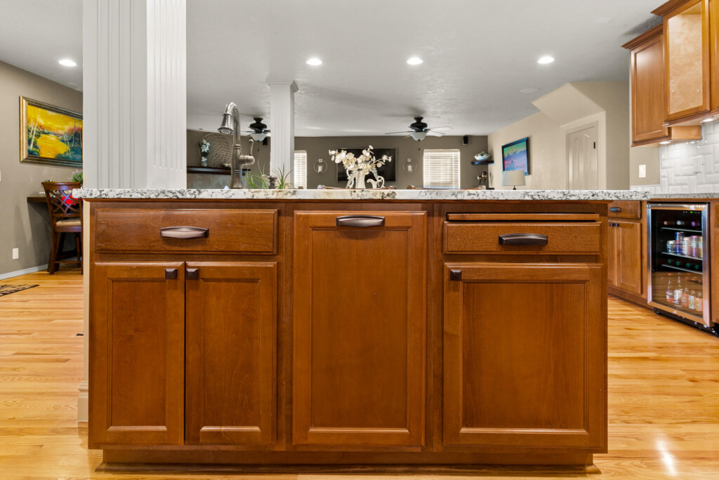 large kitchen island after cabinet refinishing in Arcadia Lakes