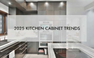 kitchen with text "2025 Kitchen Cabinet Trends"