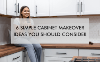 woman in kitchen with text "6 Simple Cabinet Makeover Ideas You Should Consider"