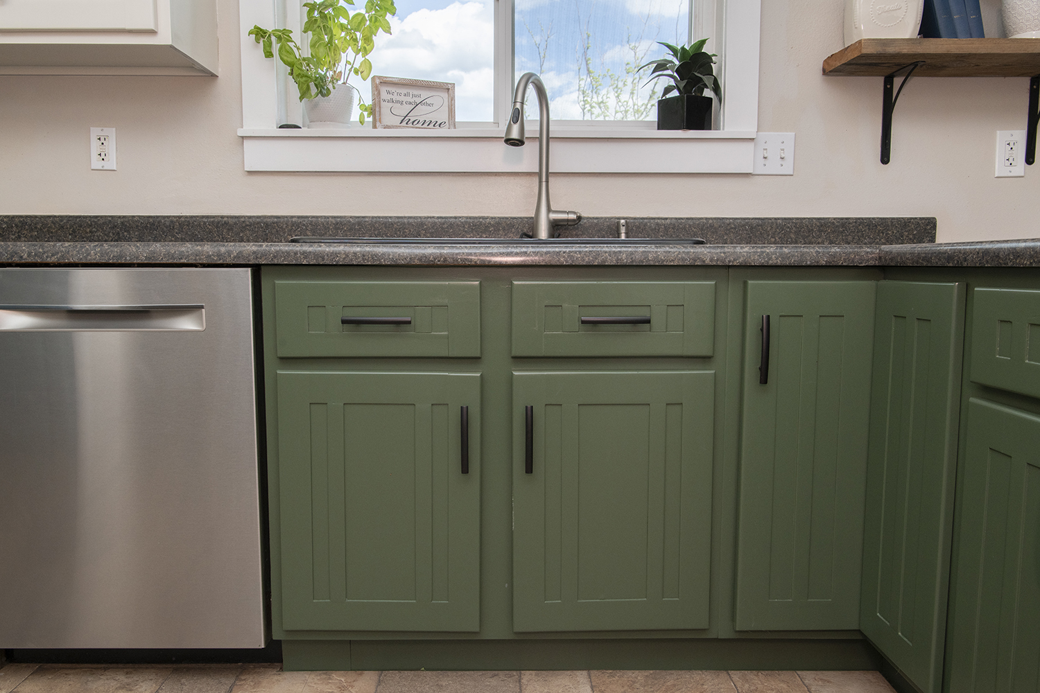 green cabinets