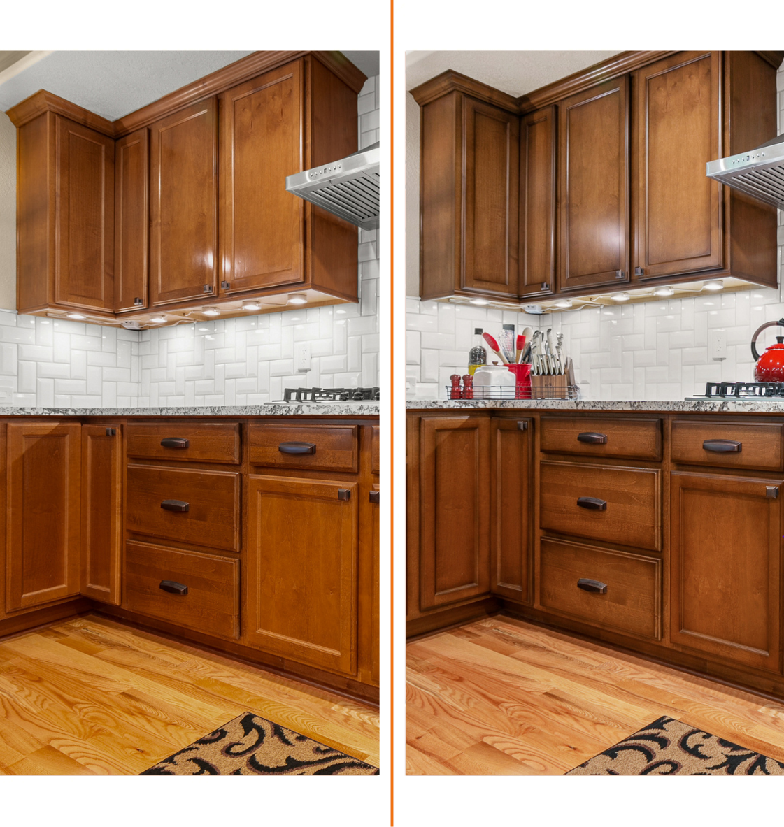 Before and after cabinet refinishing
