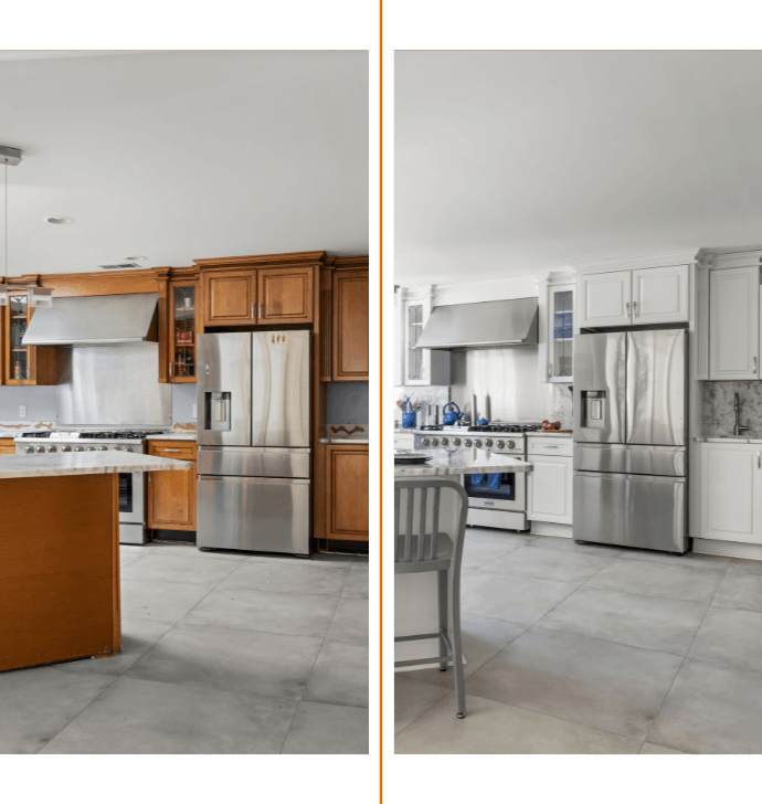 before and after cabinet refinishing