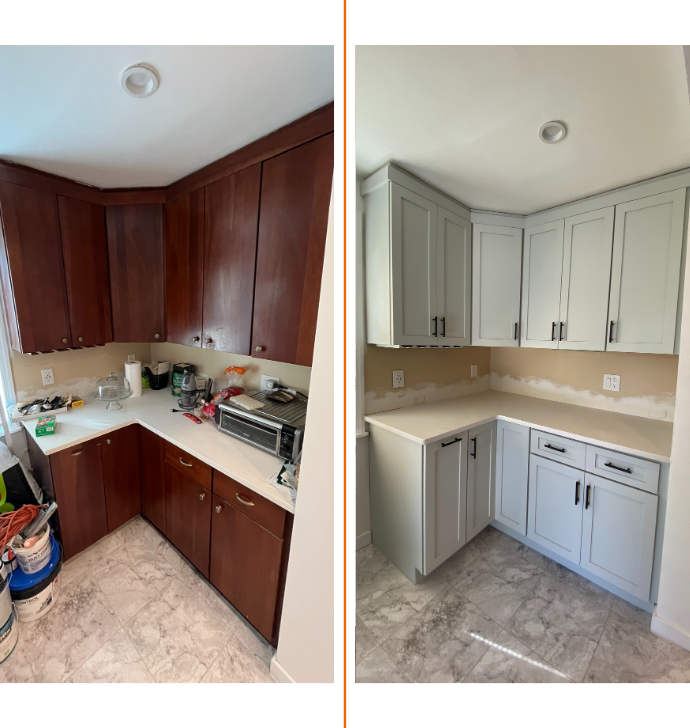 before and after cabinet refacing and painting