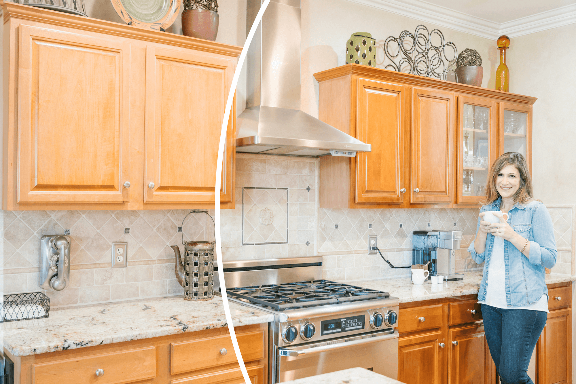 woman in front of refinished cabinets