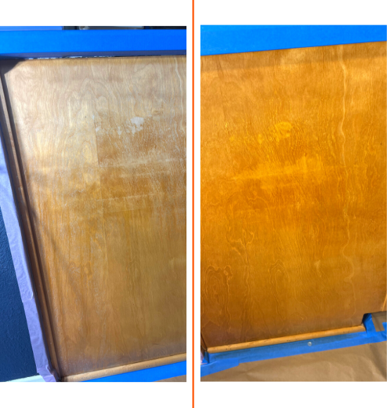 Cabinet renewal and refinishing before and after.